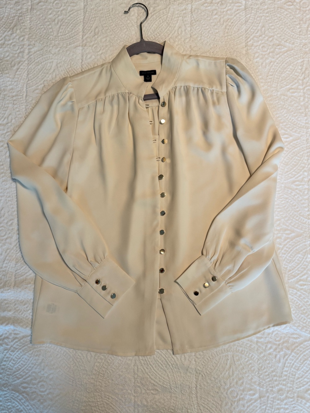 NWOT Ann Taylor Cream Button-Front Blouse Jacket with Gold-Tone Buttons